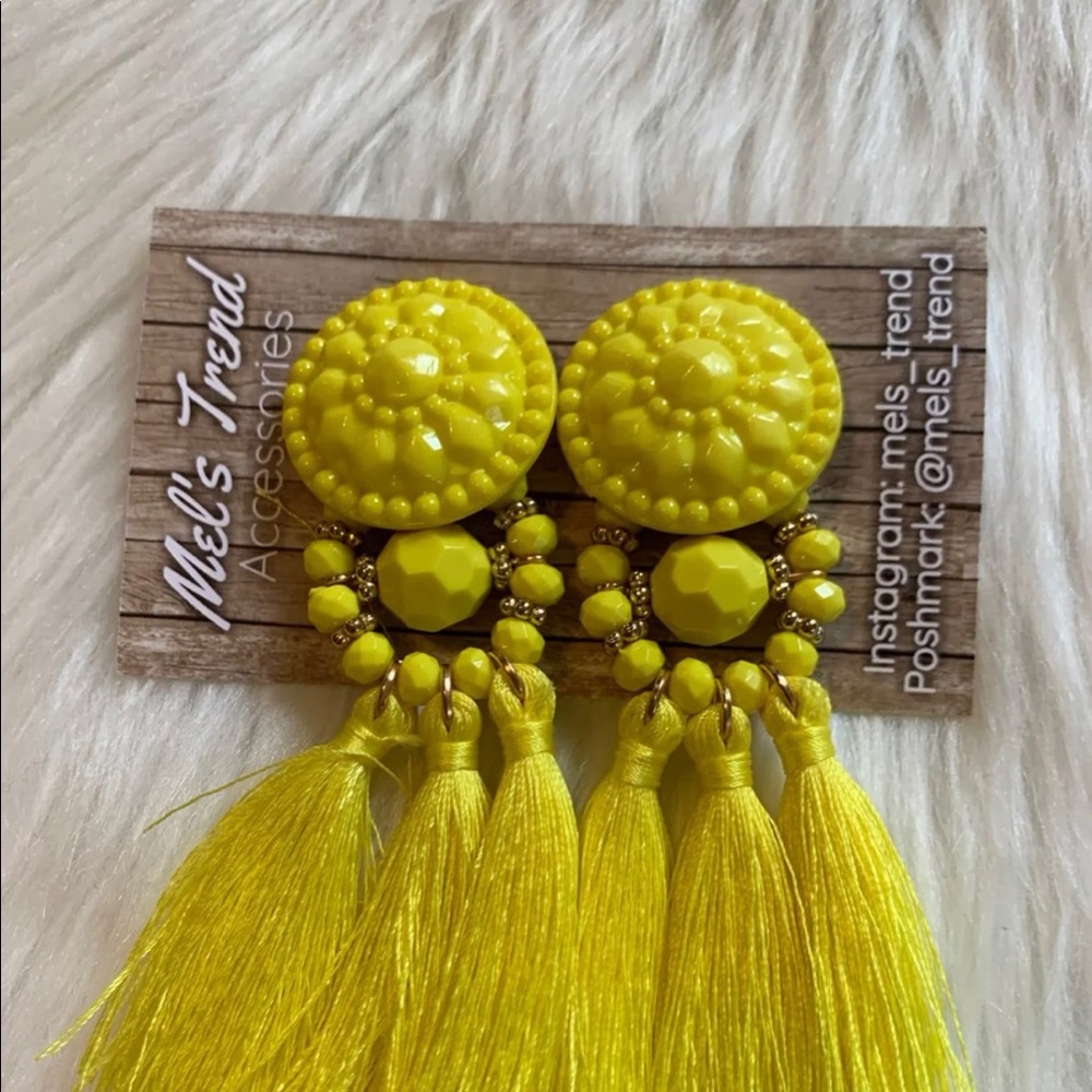 Big yellow tassel earrings